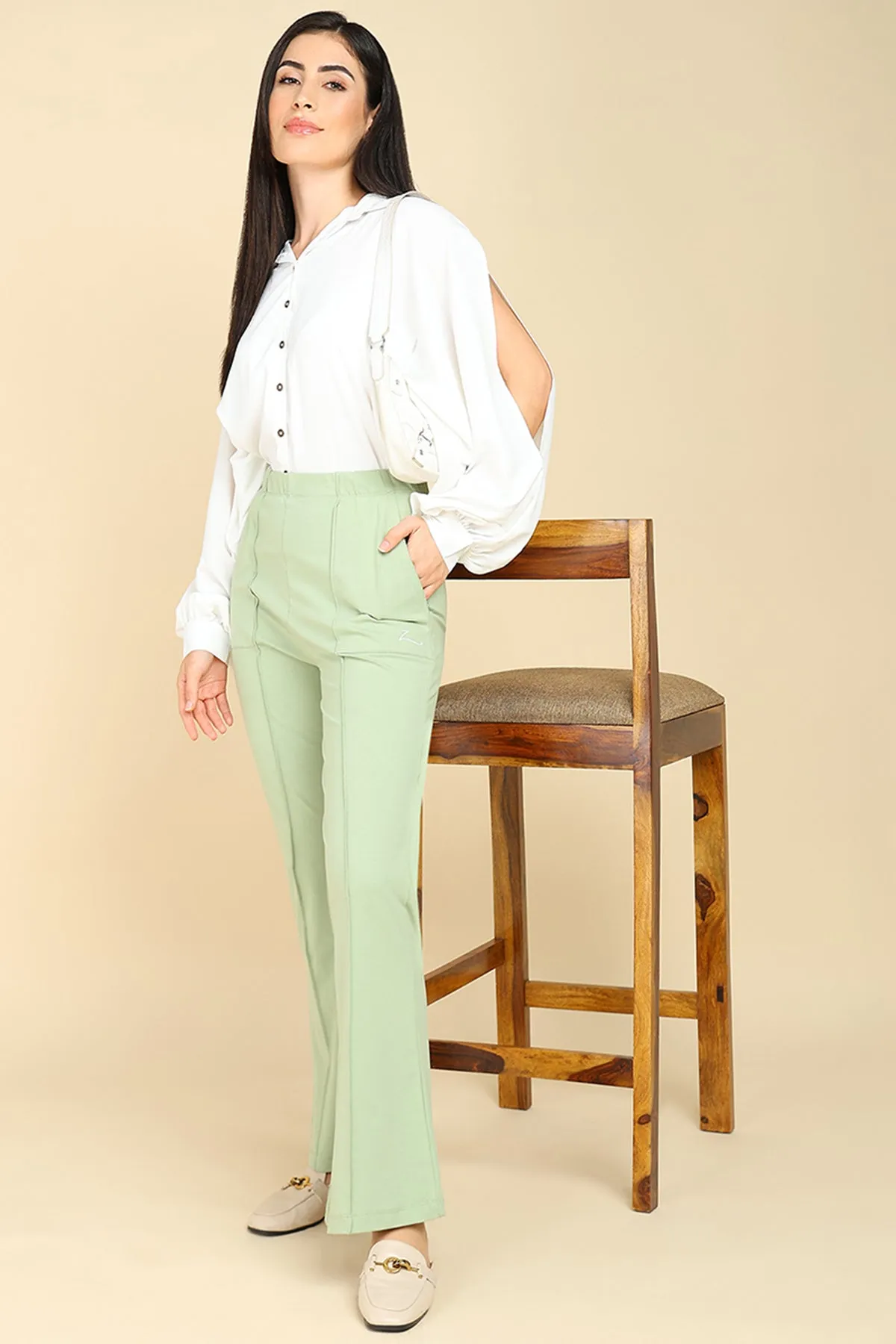 Pleated Cotton Pistachio Green Maternity Pants (Pregnancy & Postpartum)