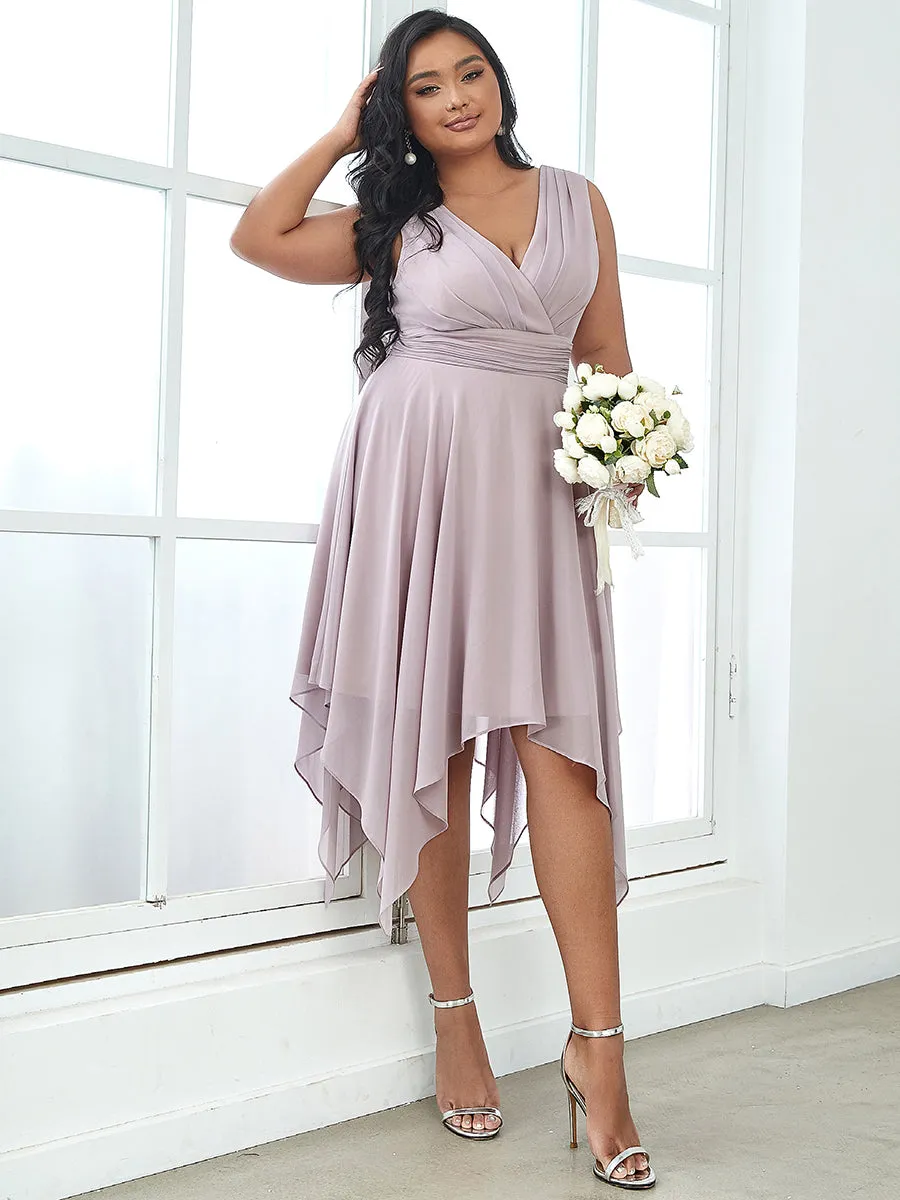 Plus Size Pretty Wholesale Knee Length Chiffon Bridesmaid Dress with Irregular Hem