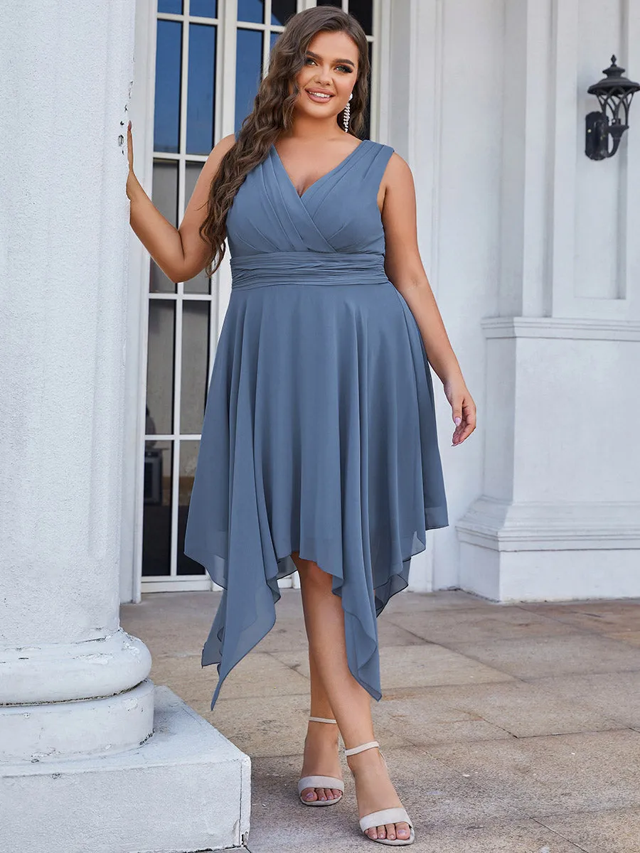 Plus Size Pretty Wholesale Knee Length Chiffon Bridesmaid Dress with Irregular Hem