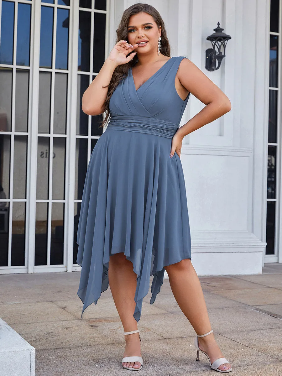 Plus Size Pretty Wholesale Knee Length Chiffon Bridesmaid Dress with Irregular Hem