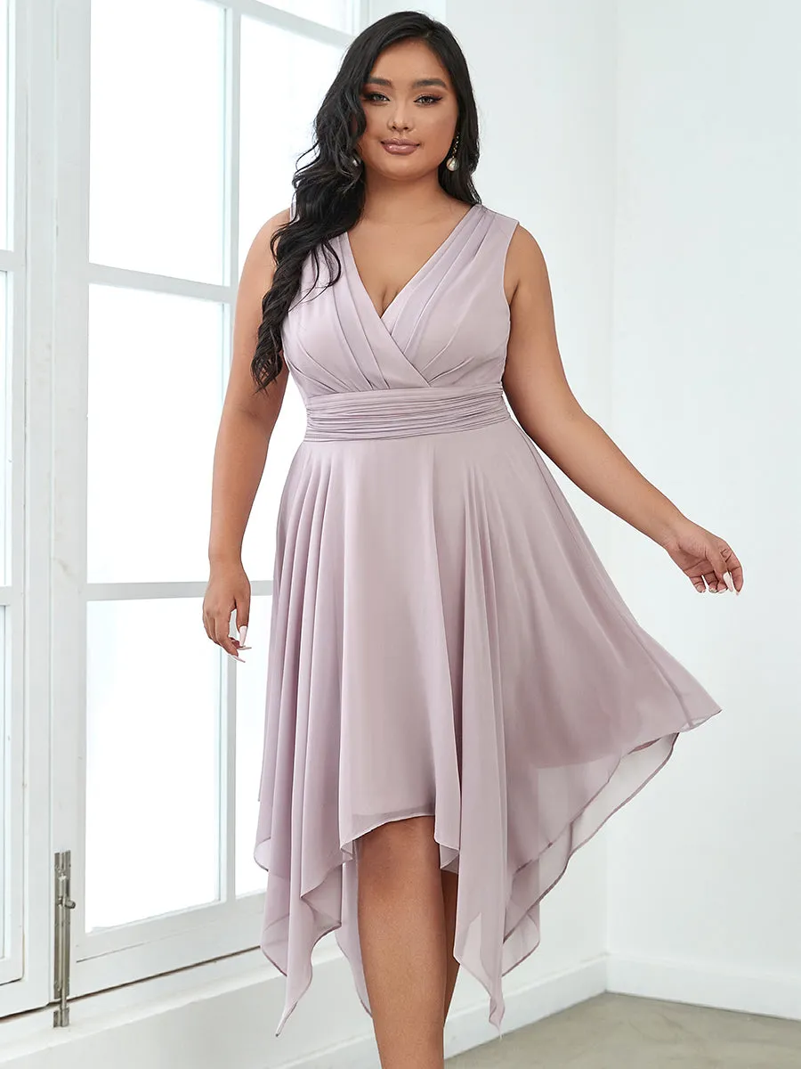 Plus Size Pretty Wholesale Knee Length Chiffon Bridesmaid Dress with Irregular Hem