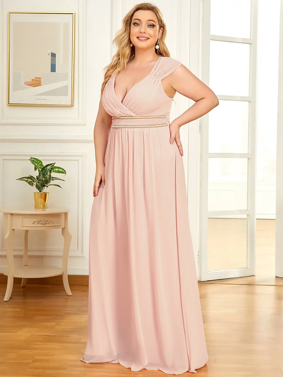 Plus Size Sleeveless Floor Length V Neck Wholesale Bridesmaid dresses