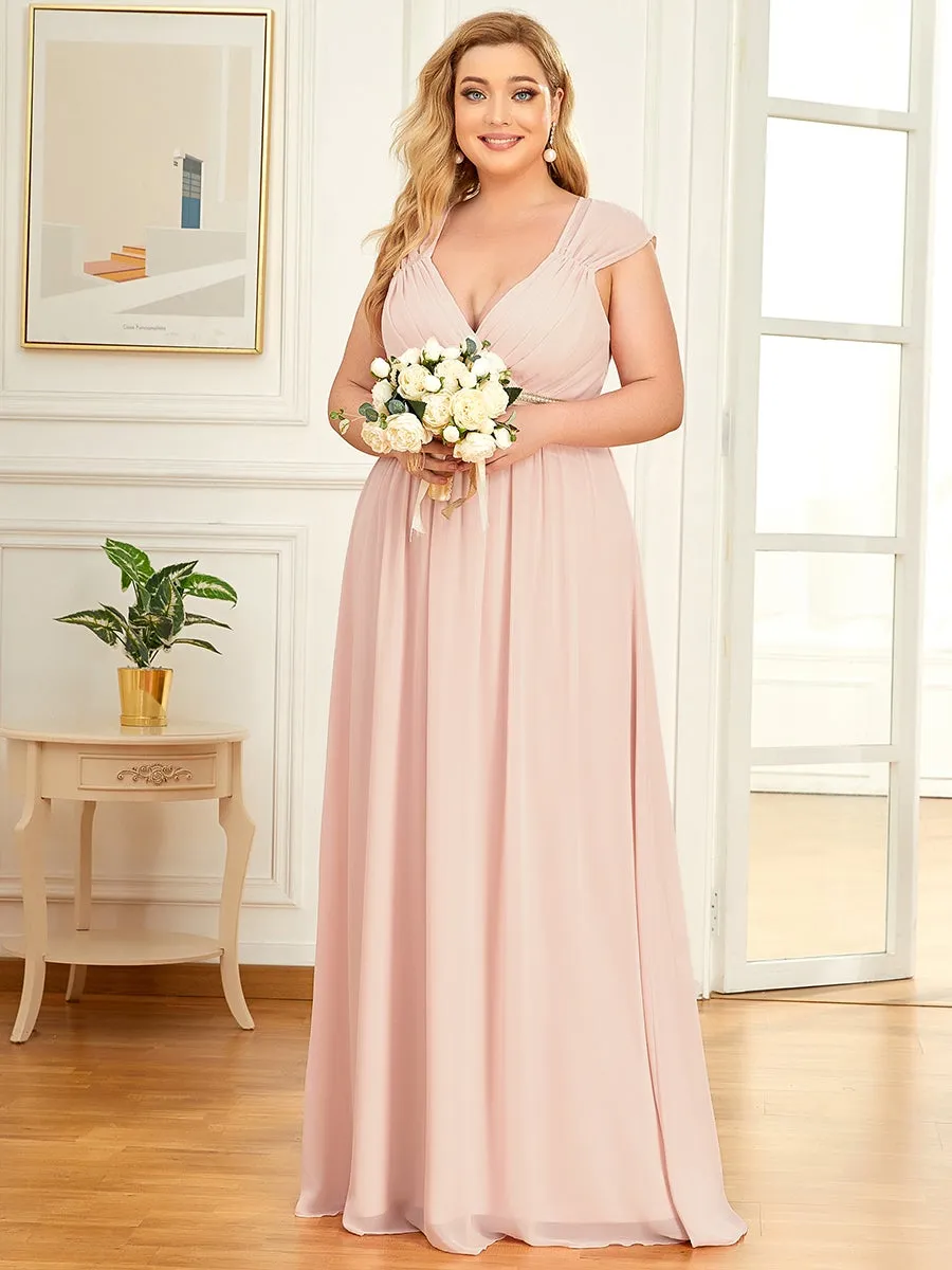 Plus Size Sleeveless Floor Length V Neck Wholesale Bridesmaid dresses