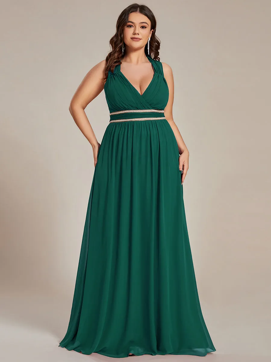 Plus Size Sleeveless Floor Length V Neck Wholesale Bridesmaid dresses