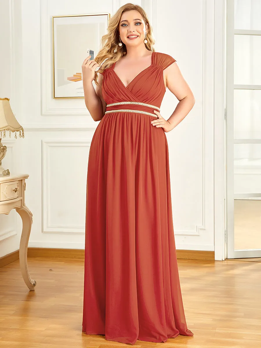 Plus Size Sleeveless Floor Length V Neck Wholesale Bridesmaid dresses