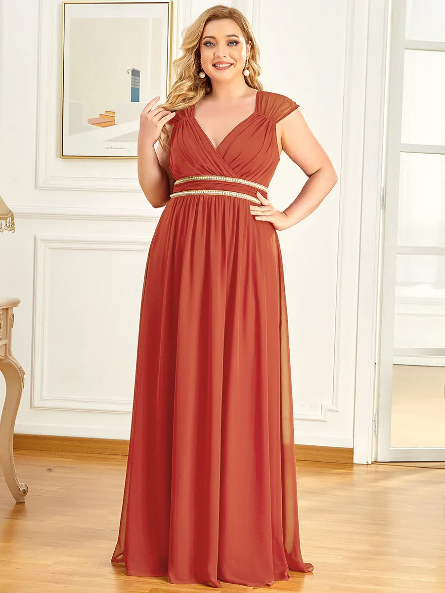 Plus Size Sleeveless Floor Length V Neck Wholesale Bridesmaid dresses