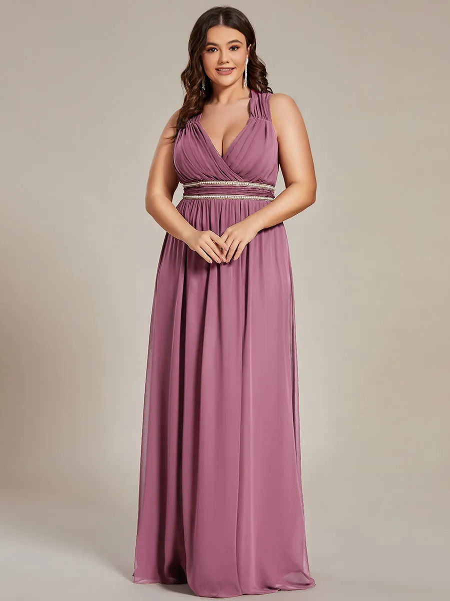 Plus Size Sleeveless Floor Length V Neck Wholesale Bridesmaid dresses