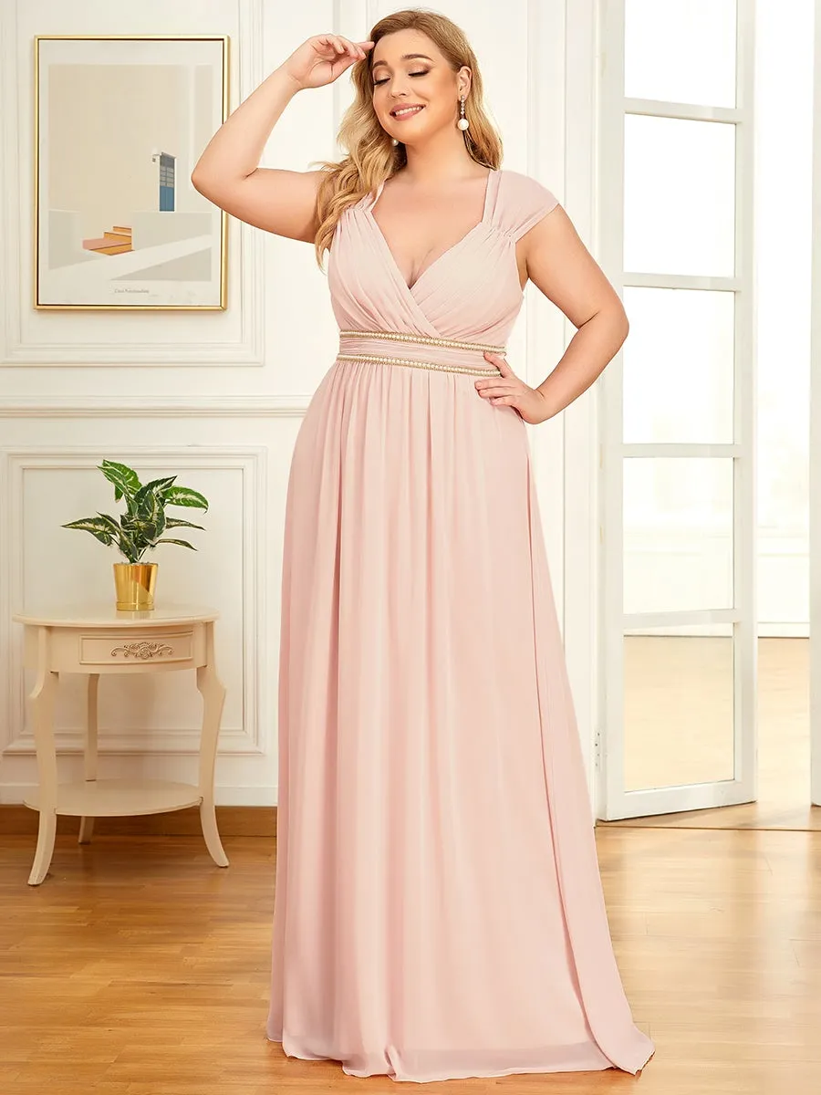 Plus Size Sleeveless Floor Length V Neck Wholesale Bridesmaid dresses