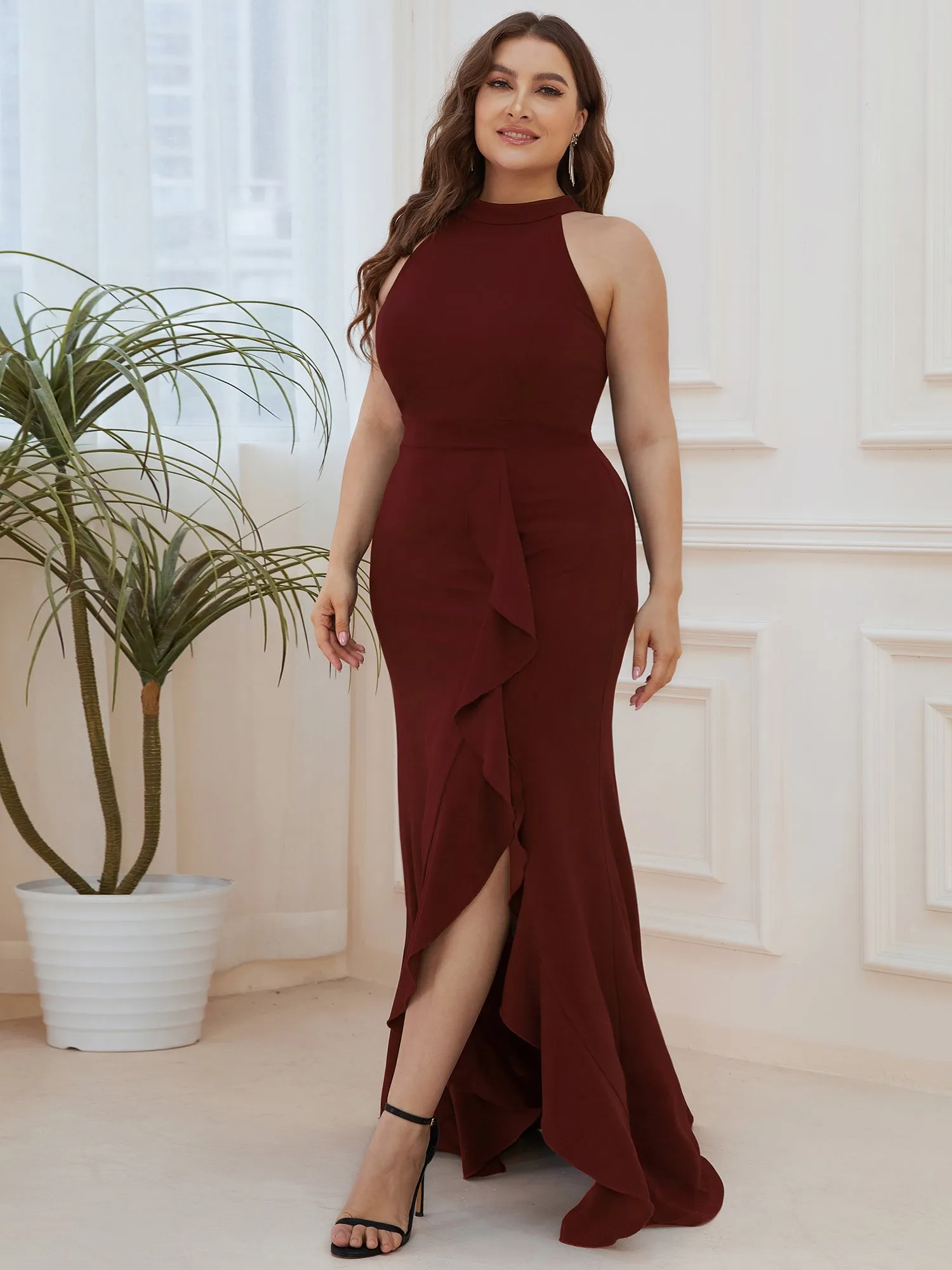 Plus Sleeveless Pencil Wholesale Evening Dresses with Halter Neck