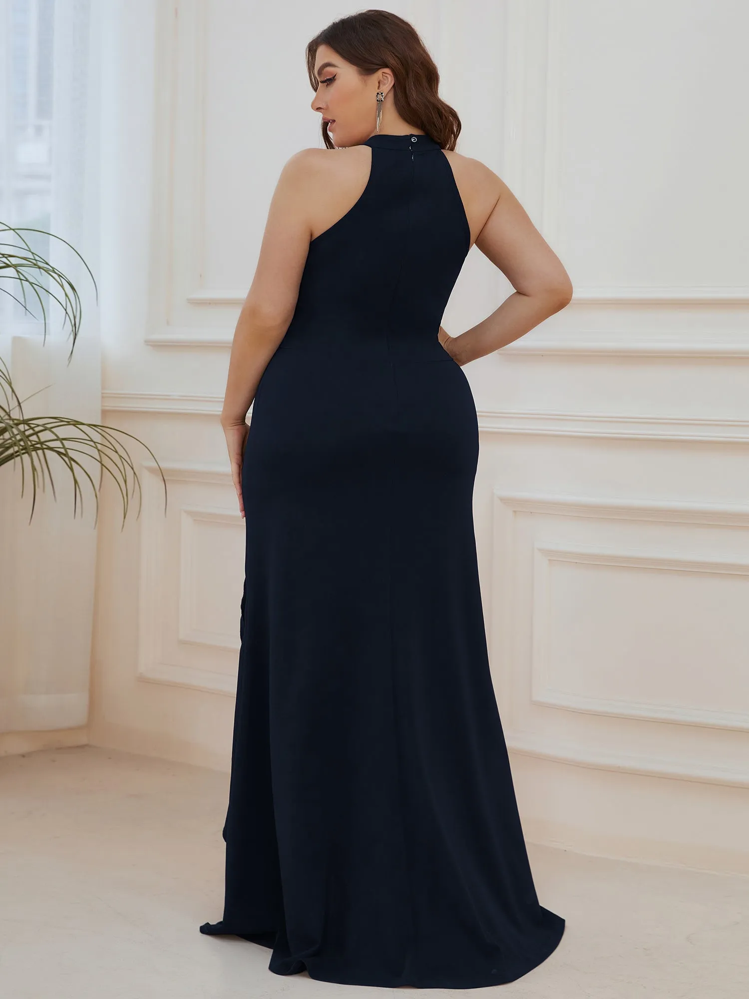 Plus Sleeveless Pencil Wholesale Evening Dresses with Halter Neck