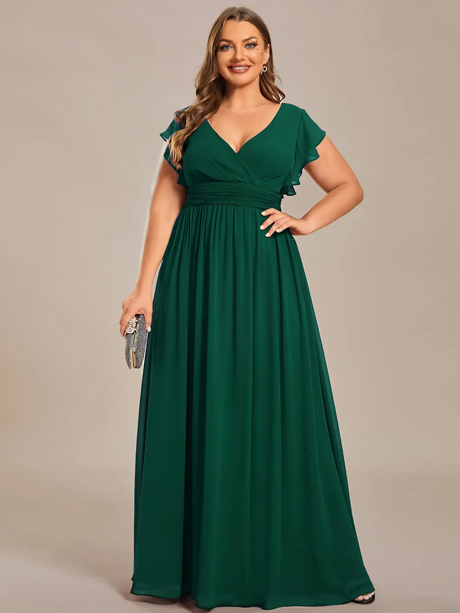 Plus V Neck Pleated Belted Ruffles Wholesale Bridesmaid Dresses