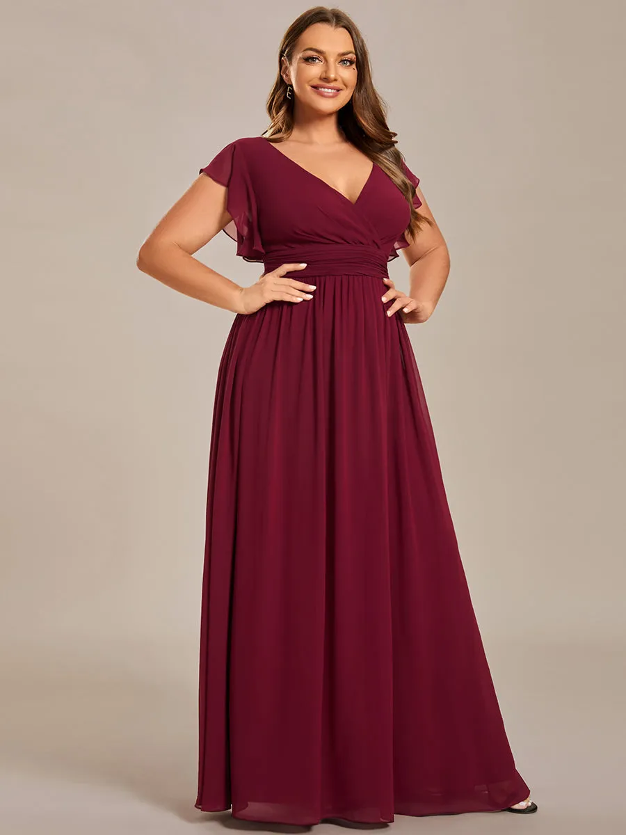 Plus V Neck Pleated Belted Ruffles Wholesale Bridesmaid Dresses