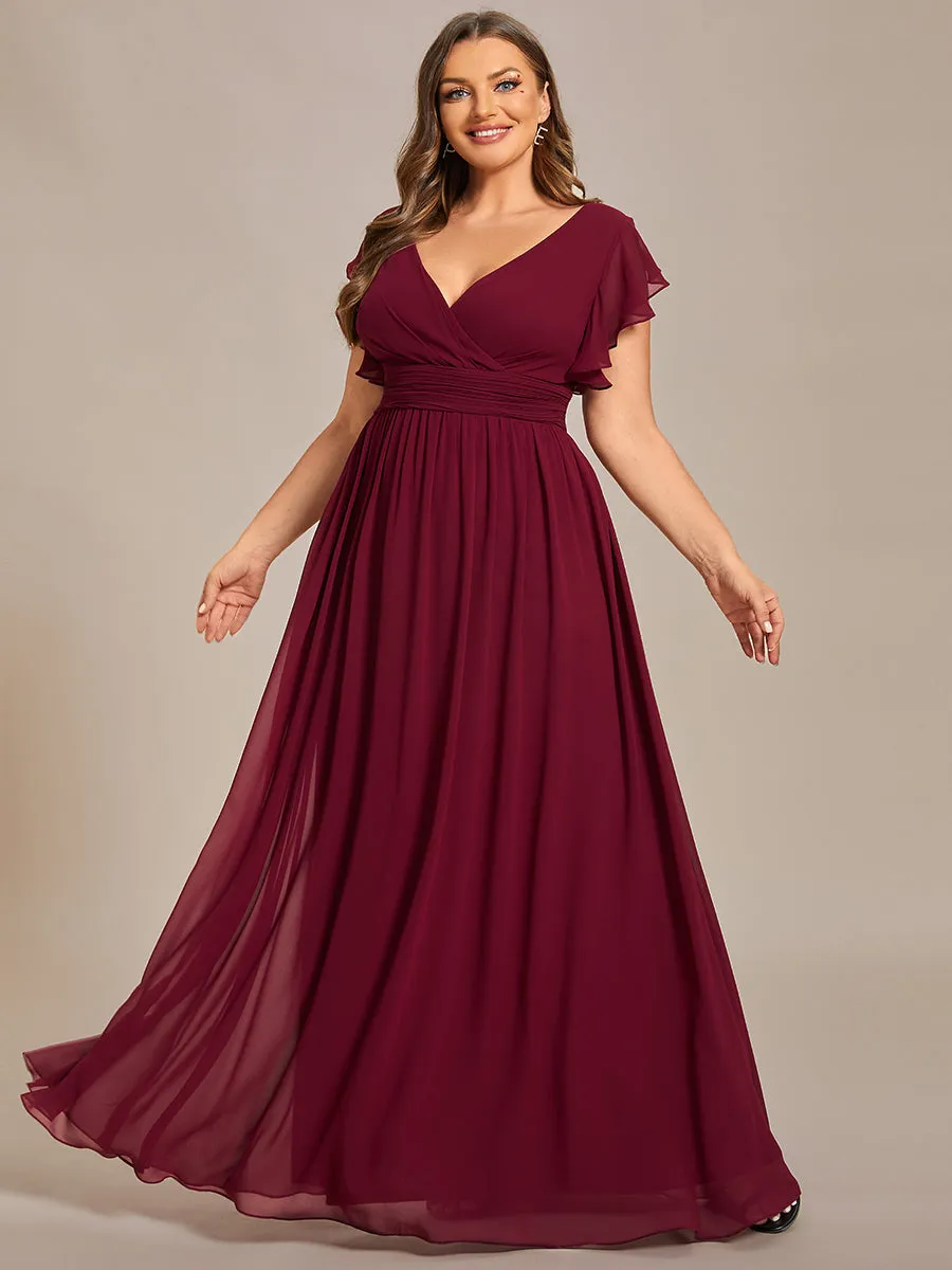 Plus V Neck Pleated Belted Ruffles Wholesale Bridesmaid Dresses