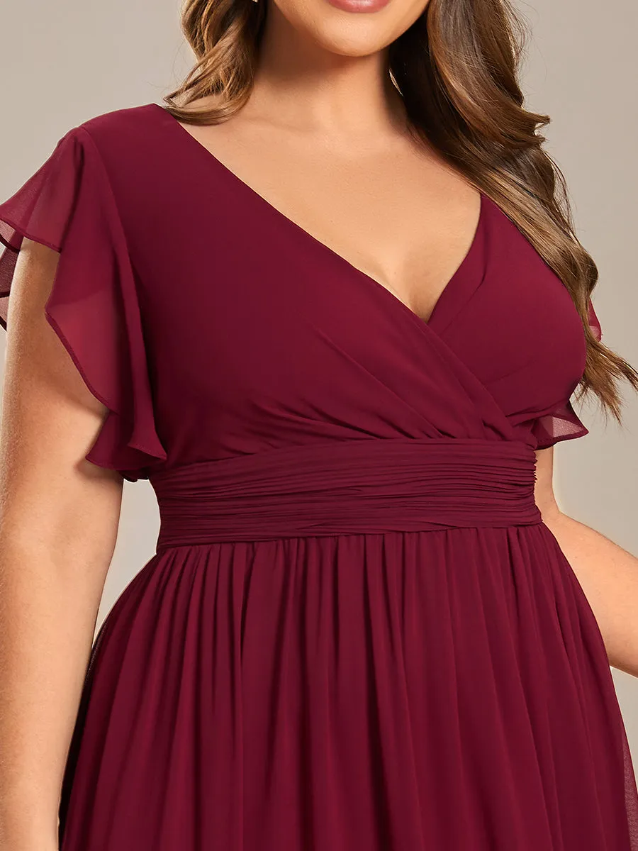 Plus V Neck Pleated Belted Ruffles Wholesale Bridesmaid Dresses