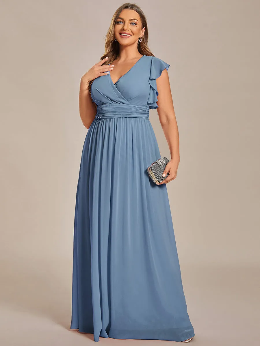 Plus V Neck Pleated Belted Ruffles Wholesale Bridesmaid Dresses