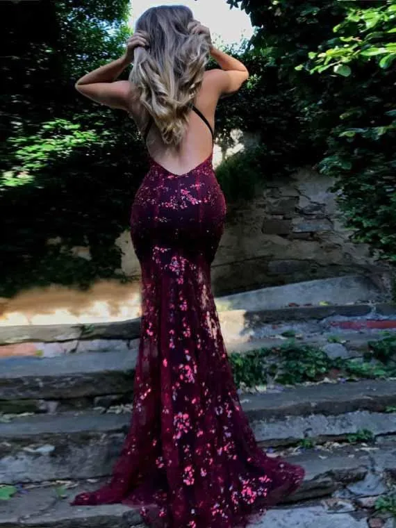 Sexy Mermaid Sexy Backless Dark Navy Lace Prom Dress with Sequin ER2173