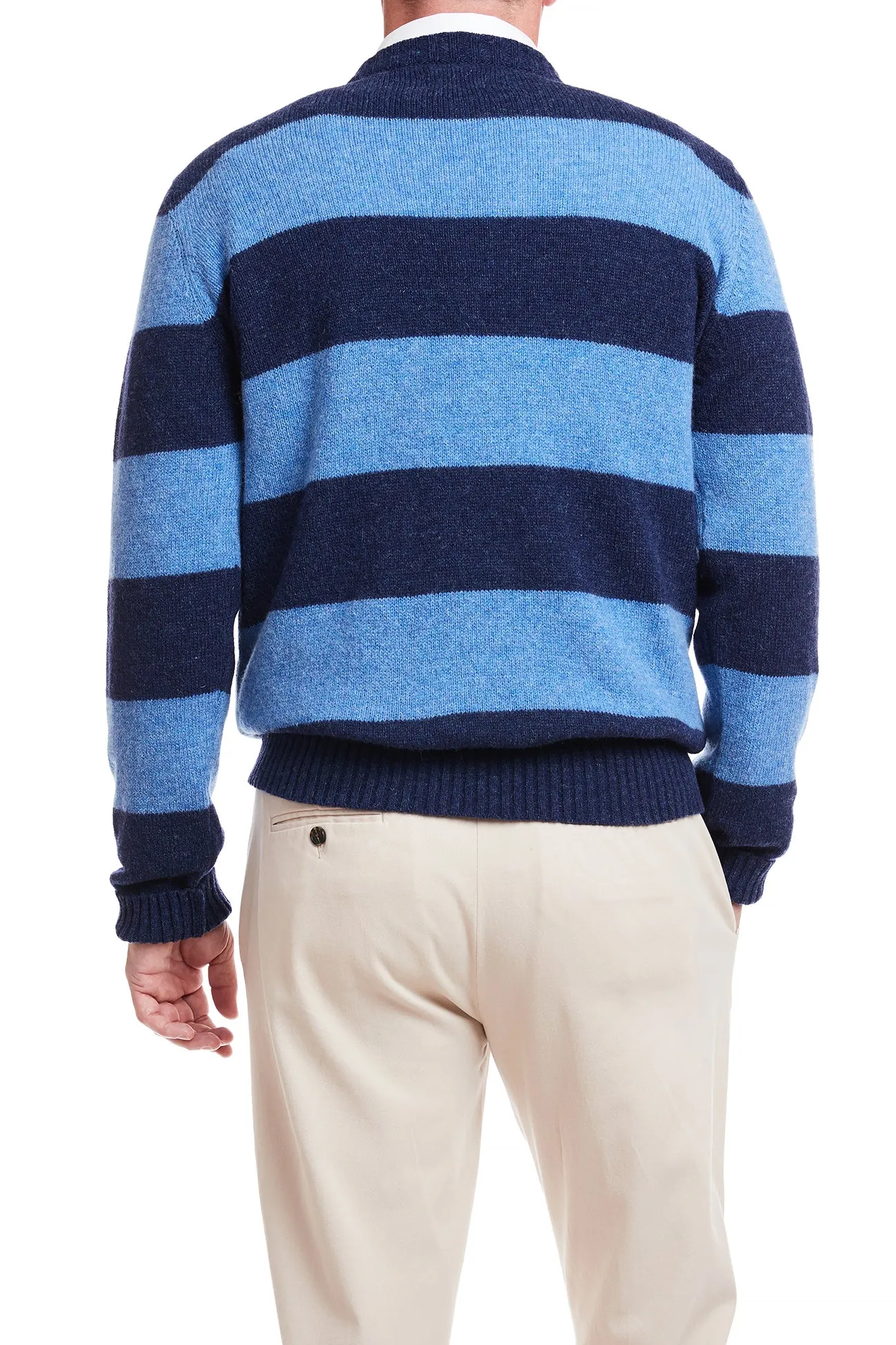 Shetland Crewneck Sweater Navy & Denim Rep Stripe