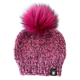 Solid Faux Fur Pom-Pom Beanie in Razzmatazz(wool free)