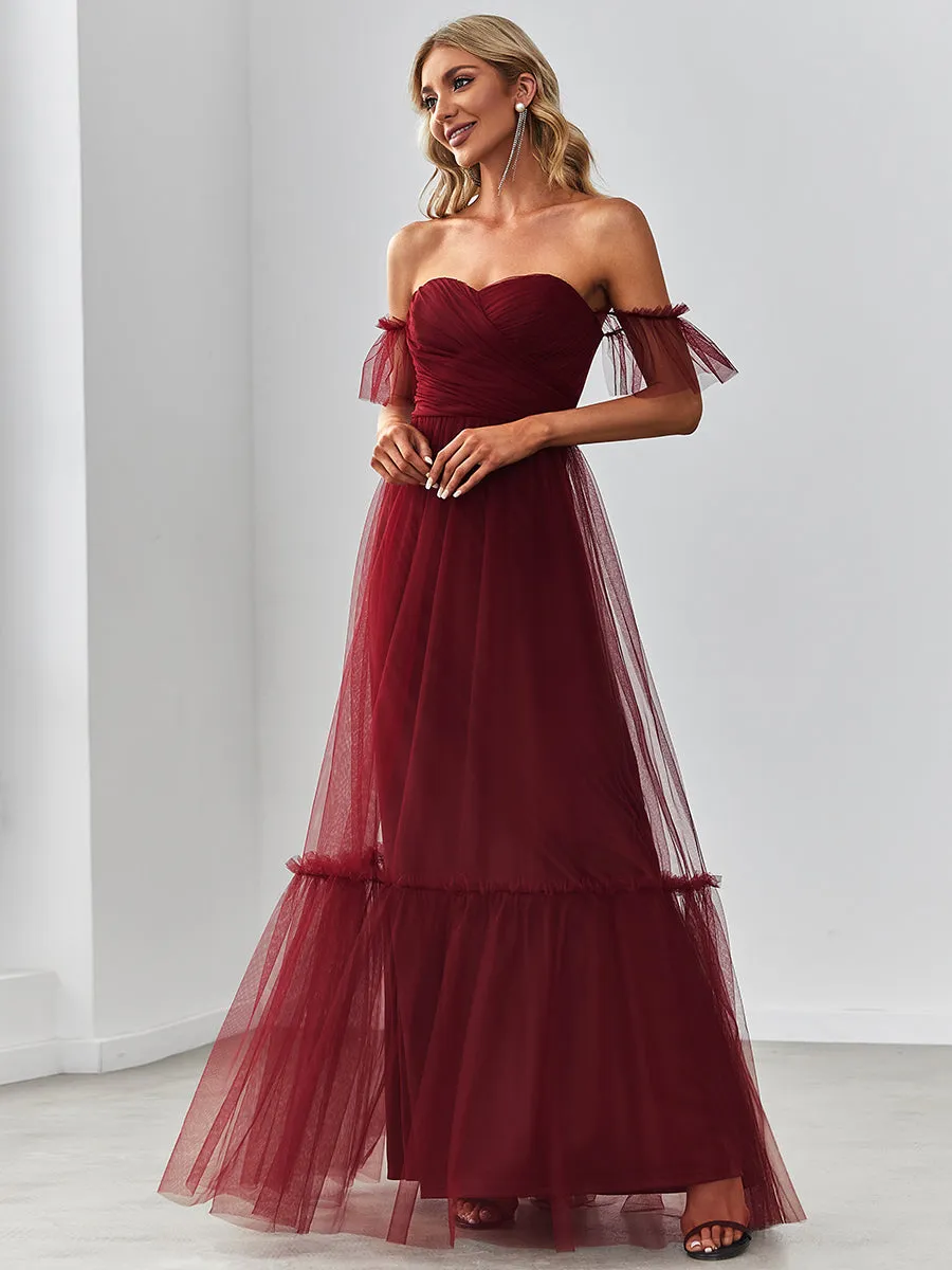 Strapless A Line Ruffles Sleeves Wholesale Evening Dresses