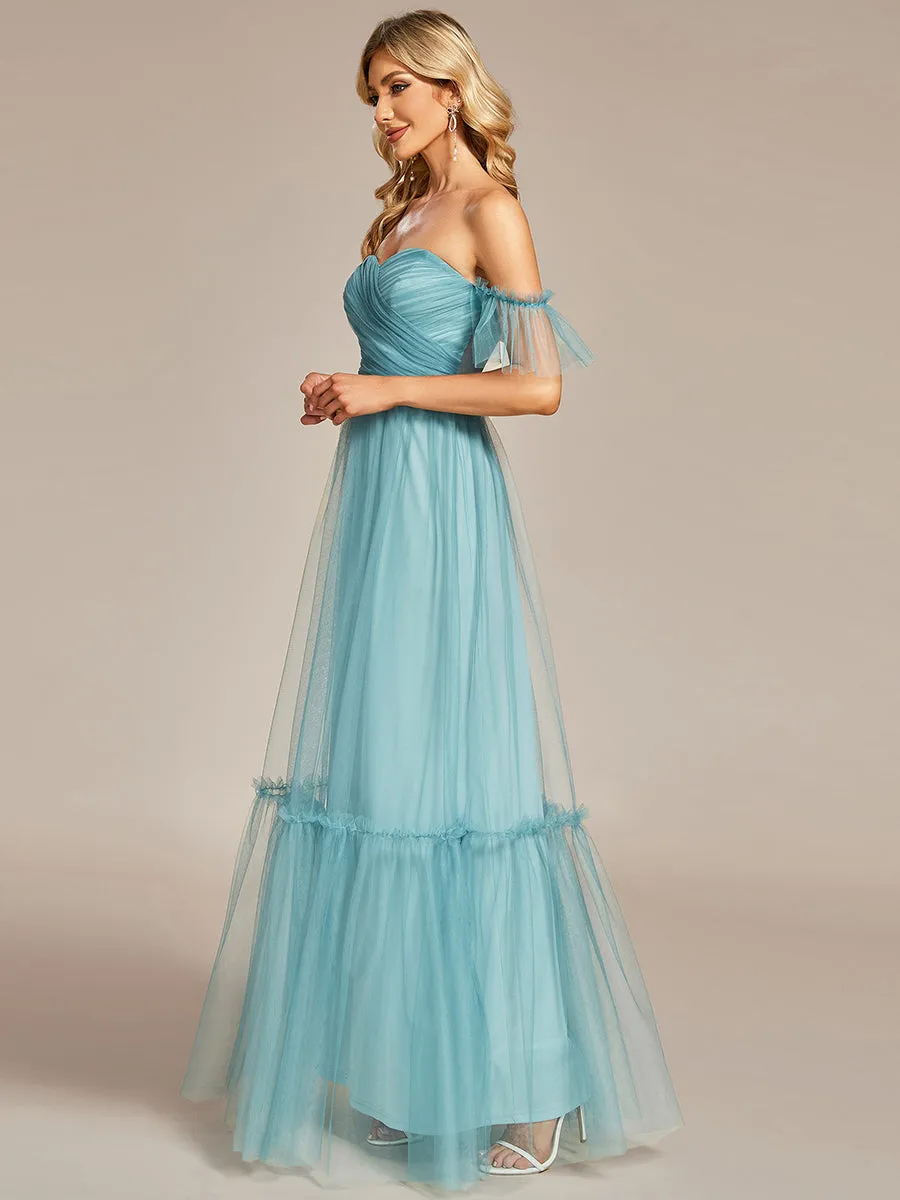 Strapless A Line Ruffles Sleeves Wholesale Evening Dresses