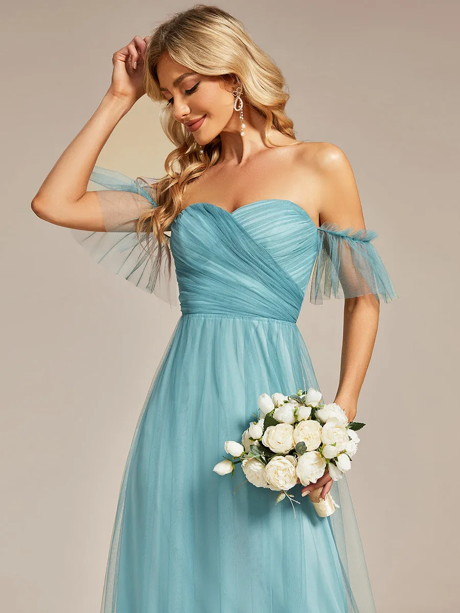 Strapless A Line Ruffles Sleeves Wholesale Evening Dresses