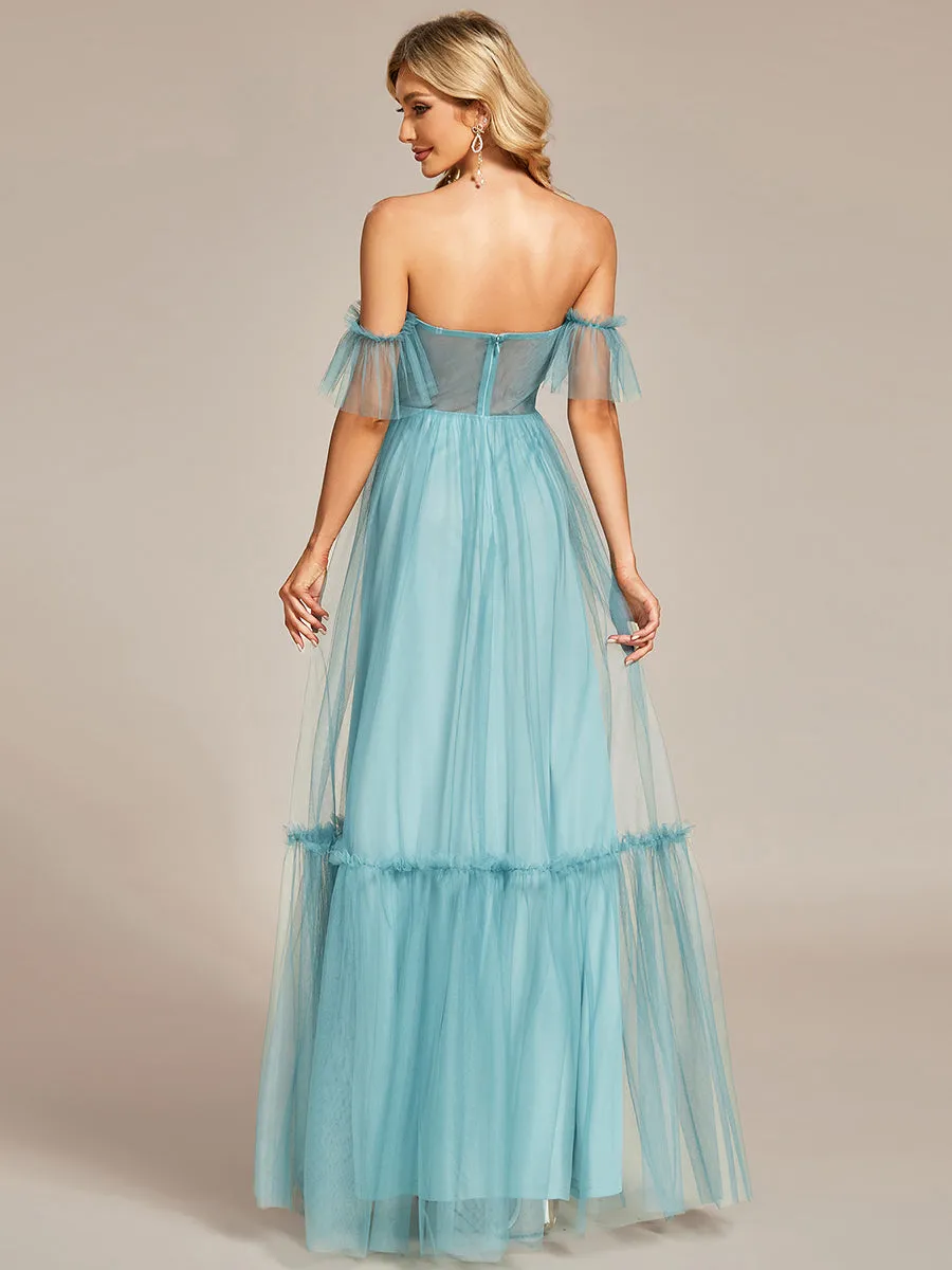 Strapless A Line Ruffles Sleeves Wholesale Evening Dresses