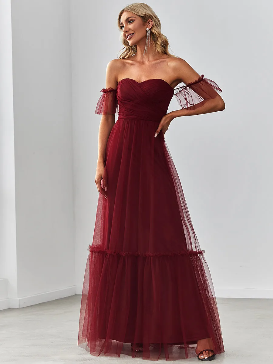 Strapless A Line Ruffles Sleeves Wholesale Evening Dresses