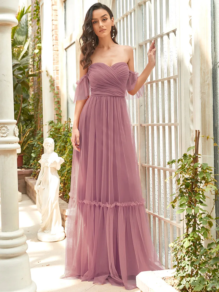 Strapless A Line Ruffles Sleeves Wholesale Evening Dresses