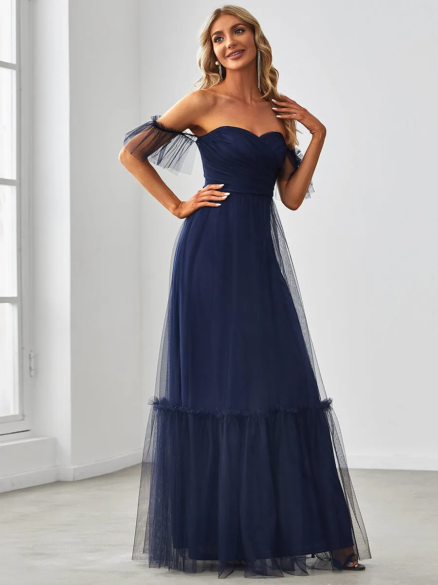 Strapless A Line Ruffles Sleeves Wholesale Evening Dresses