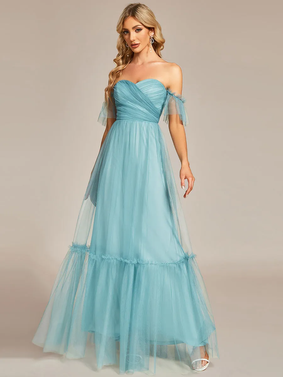 Strapless A Line Ruffles Sleeves Wholesale Evening Dresses