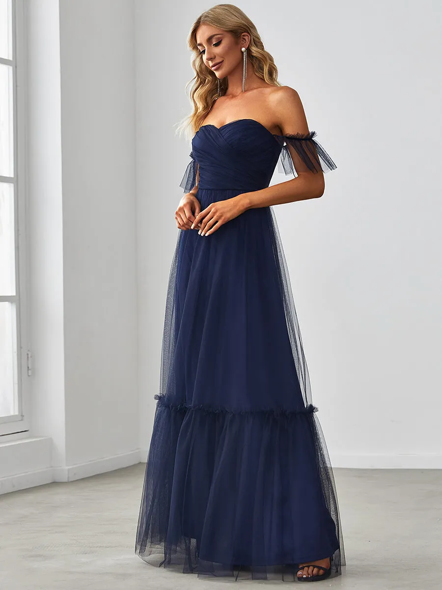 Strapless A Line Ruffles Sleeves Wholesale Evening Dresses