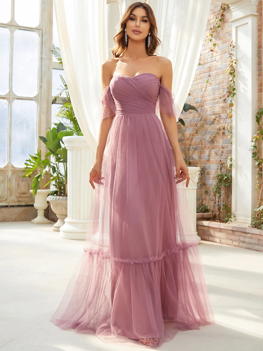 Strapless A Line Ruffles Sleeves Wholesale Evening Dresses