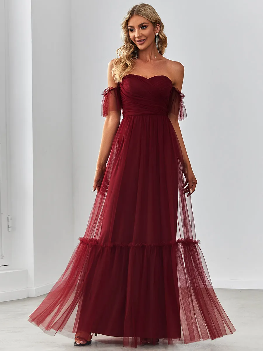 Strapless A Line Ruffles Sleeves Wholesale Evening Dresses