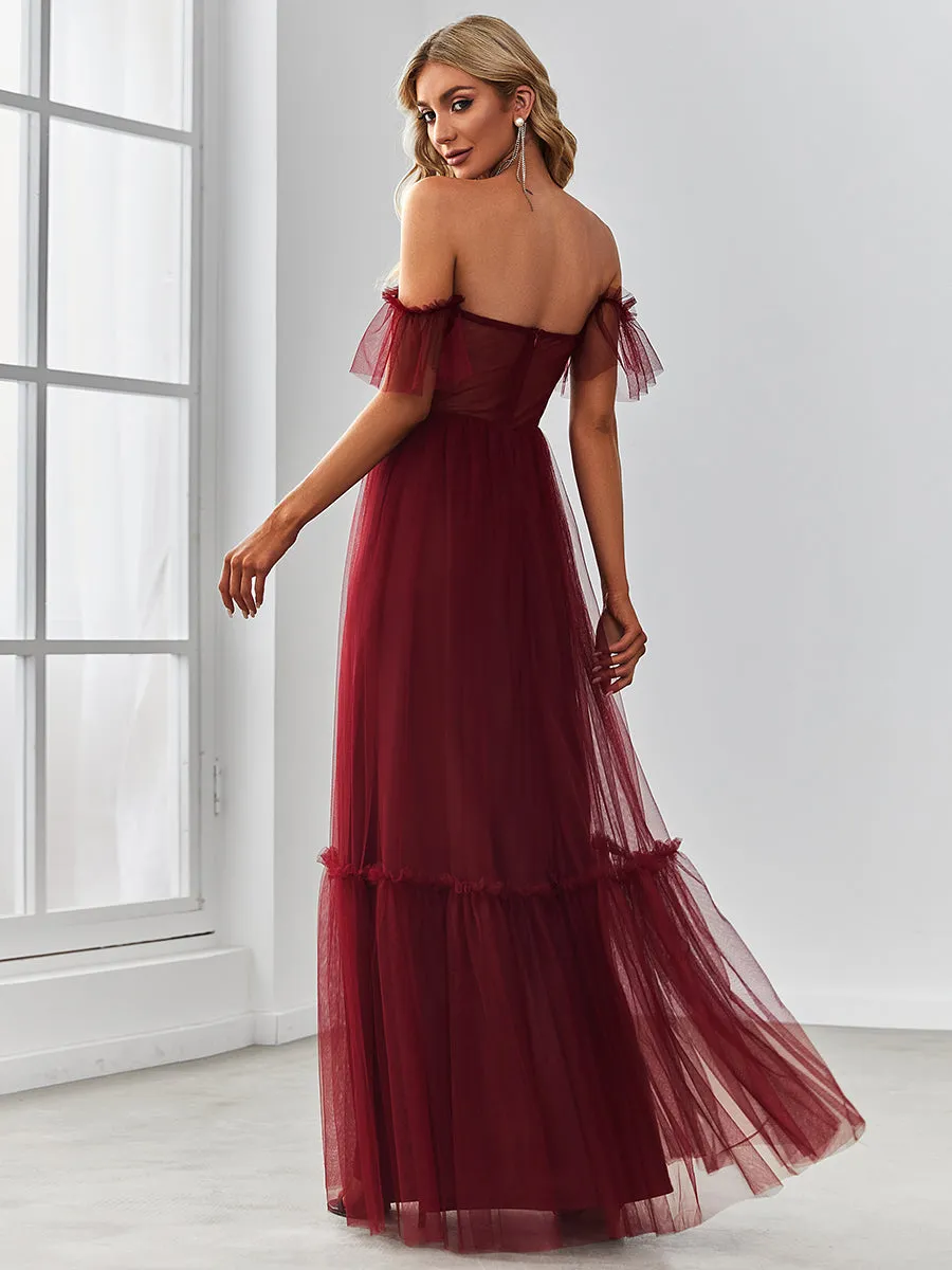 Strapless A Line Ruffles Sleeves Wholesale Evening Dresses