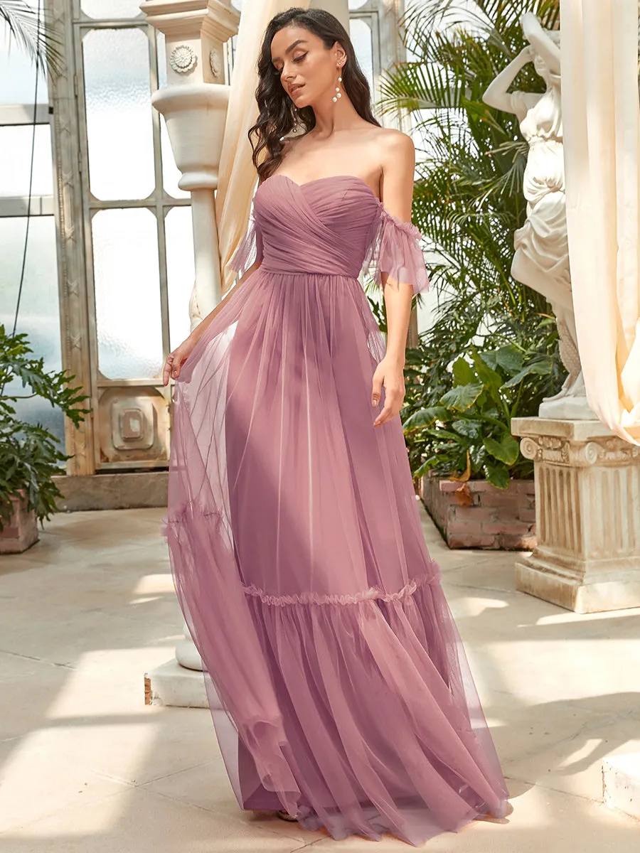 Strapless A Line Ruffles Sleeves Wholesale Evening Dresses