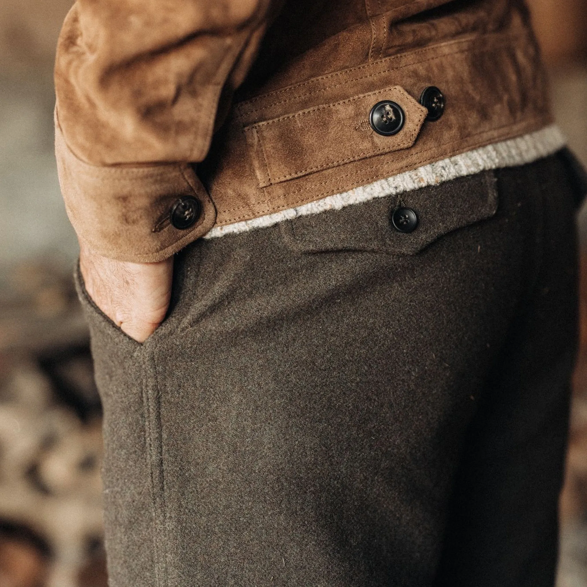 The Carnegie Pant in Army Herringbone Wool