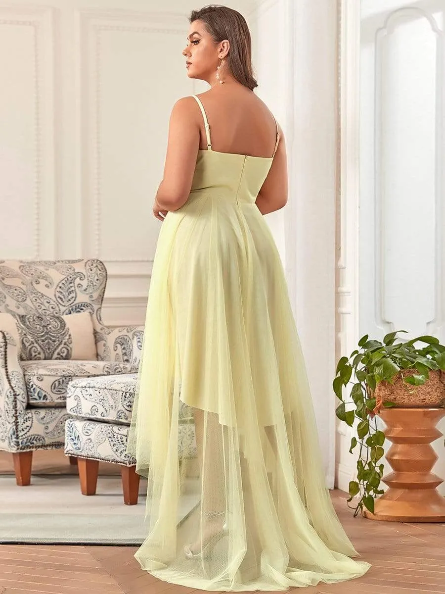 V Neck High-low Hem Pleated Tulle Prom Dress