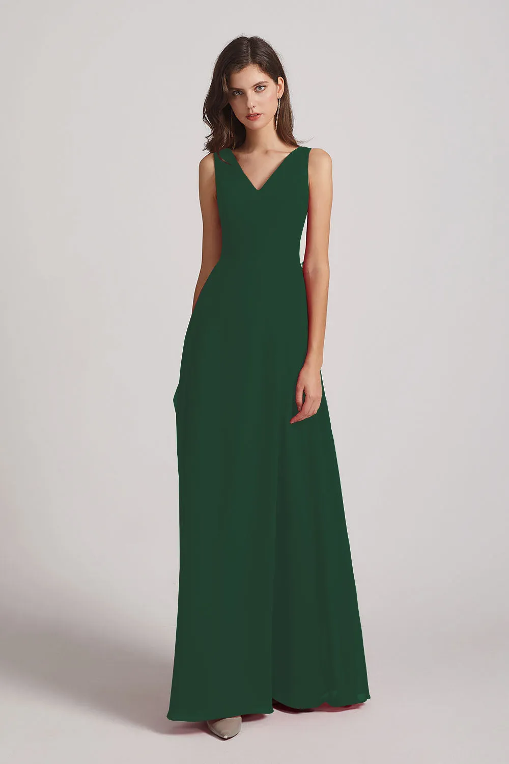 V-Neck Tie Back A-line Chiffon Long Bridesmaid Dresses (AF0059)