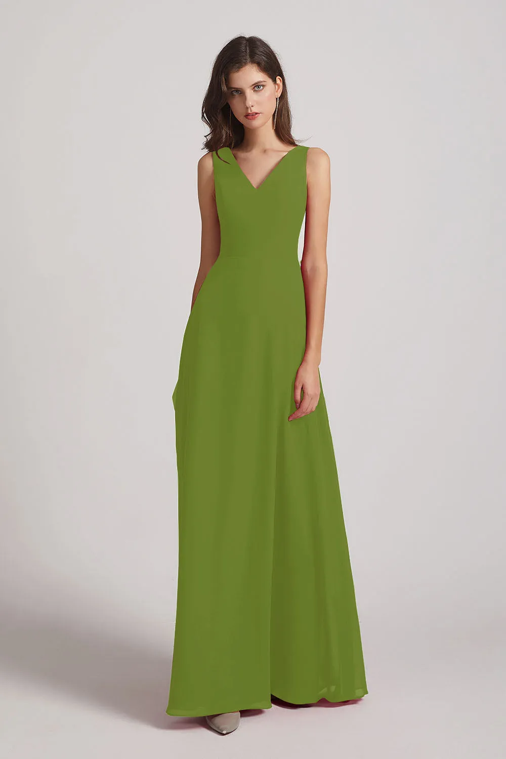 V-Neck Tie Back A-line Chiffon Long Bridesmaid Dresses (AF0059)