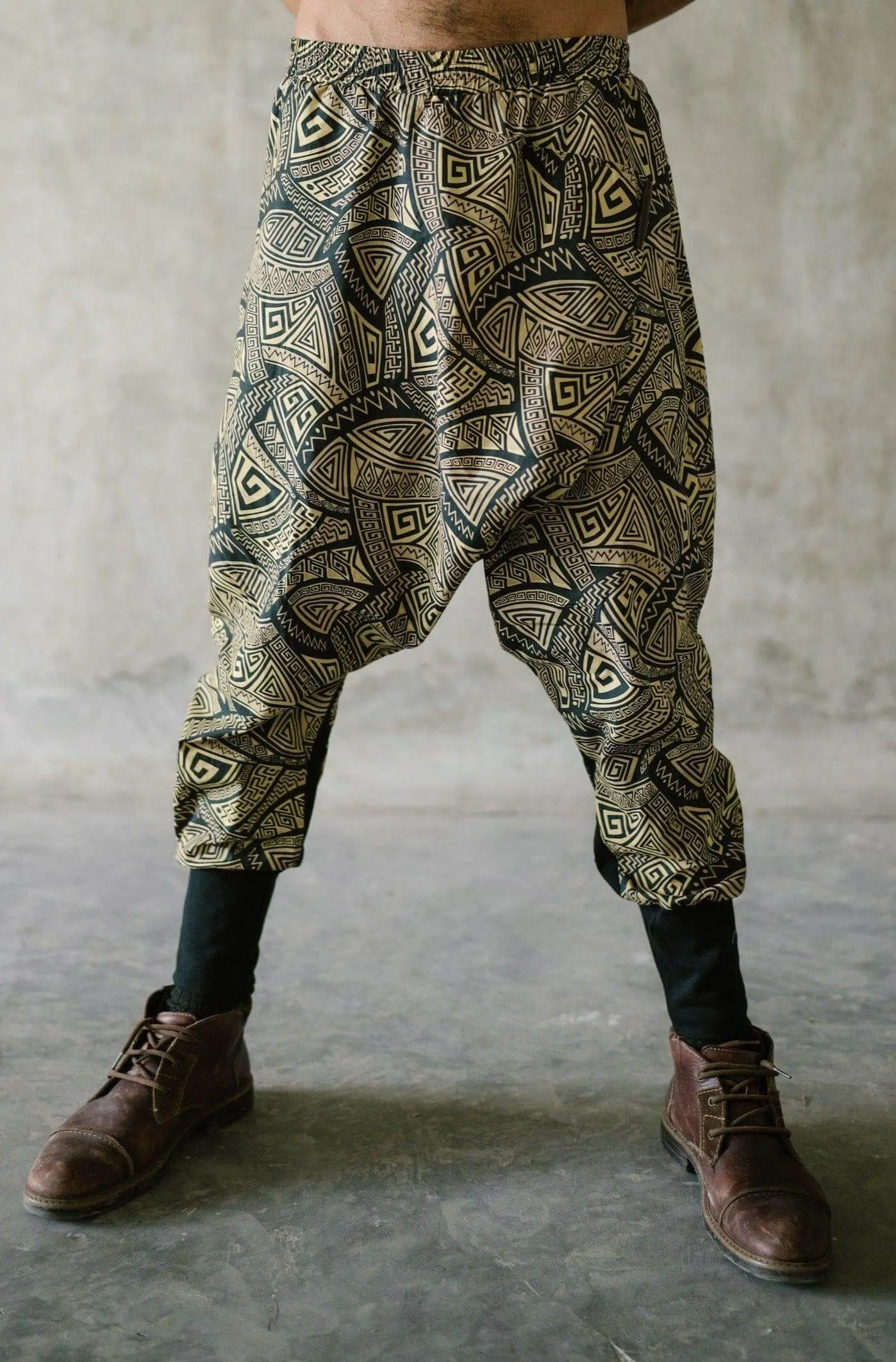 VALO SPIRIT NINJA Gold & Black Tribal - Comfortable Cotton Harem Pants