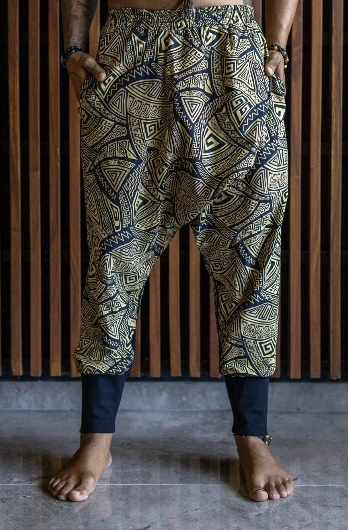 VALO SPIRIT NINJA Gold & Black Tribal - Comfortable Cotton Harem Pants