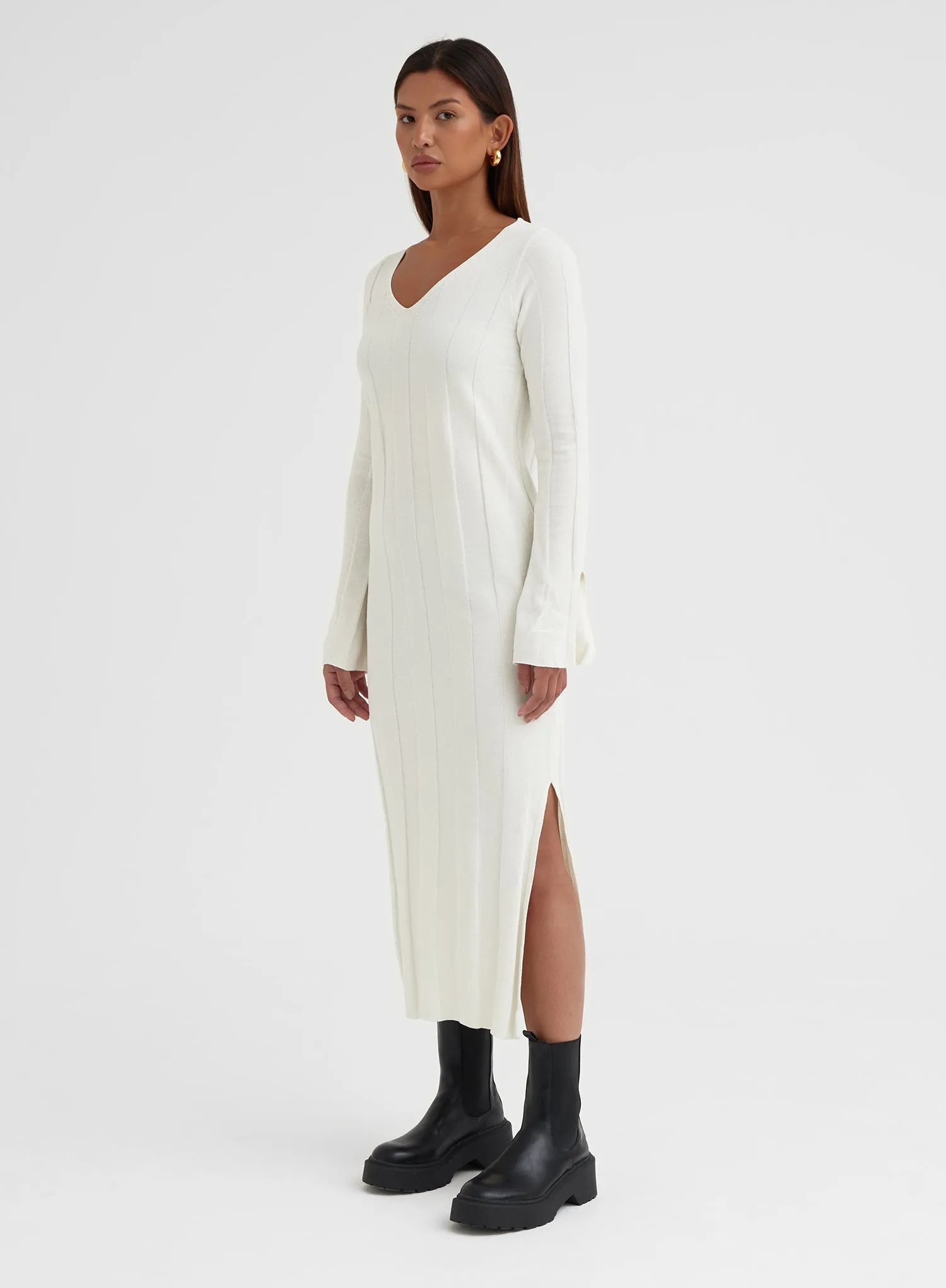 White Boucle Knit Midi Dress - Nyrobi