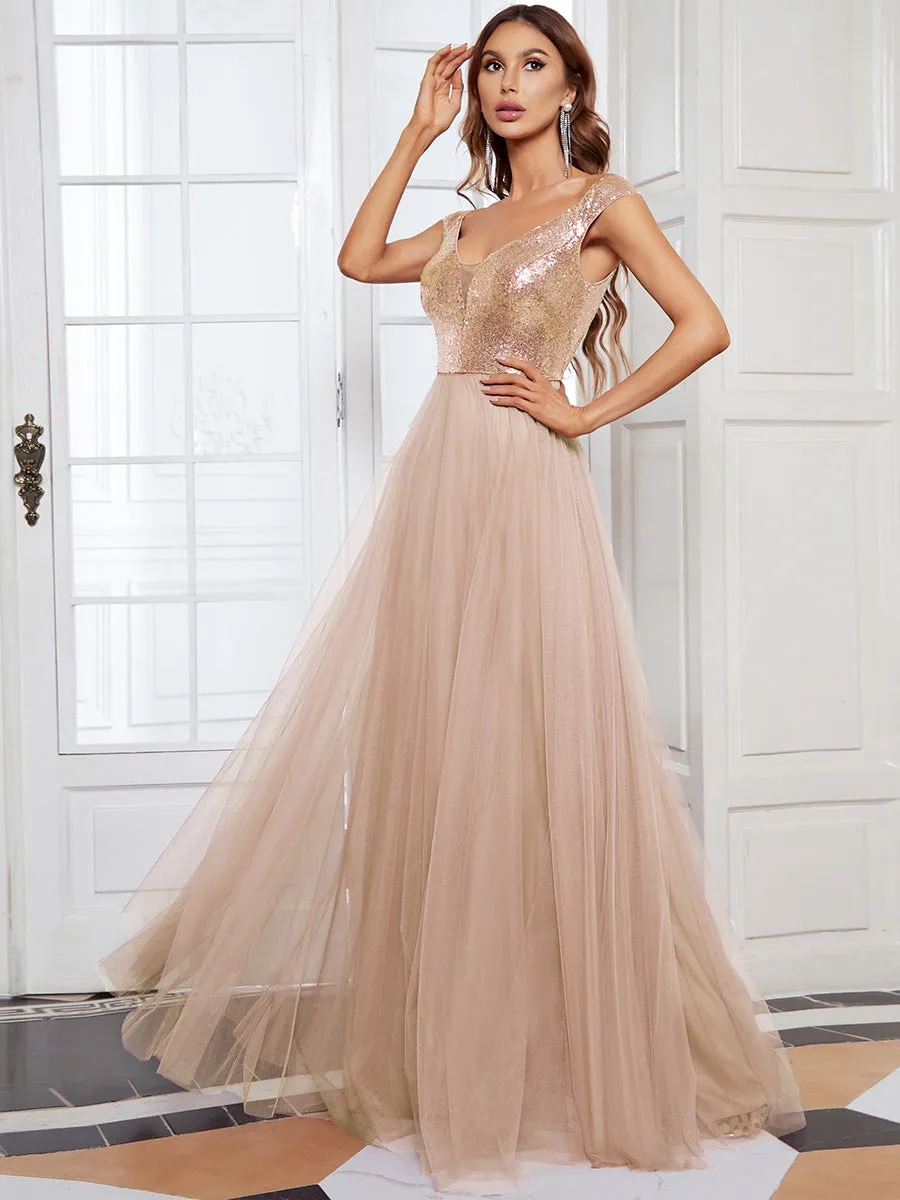 Wholesale Off Shoulder Tulle & Sequin Sleeveless Evening Dress