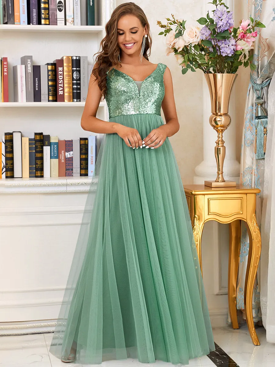 Wholesale Off Shoulder Tulle & Sequin Sleeveless Evening Dress