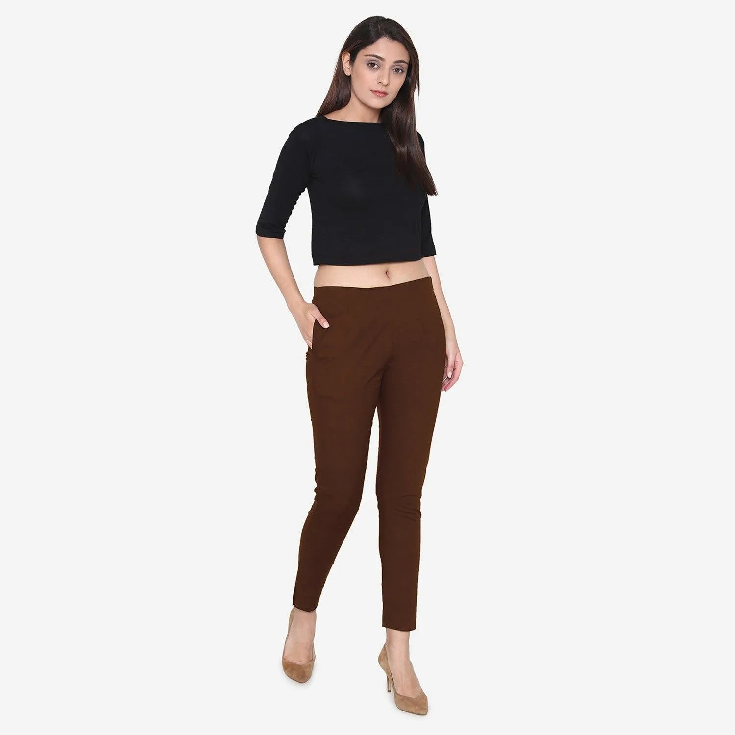 Women's Cotton Formal Trousers - Brown