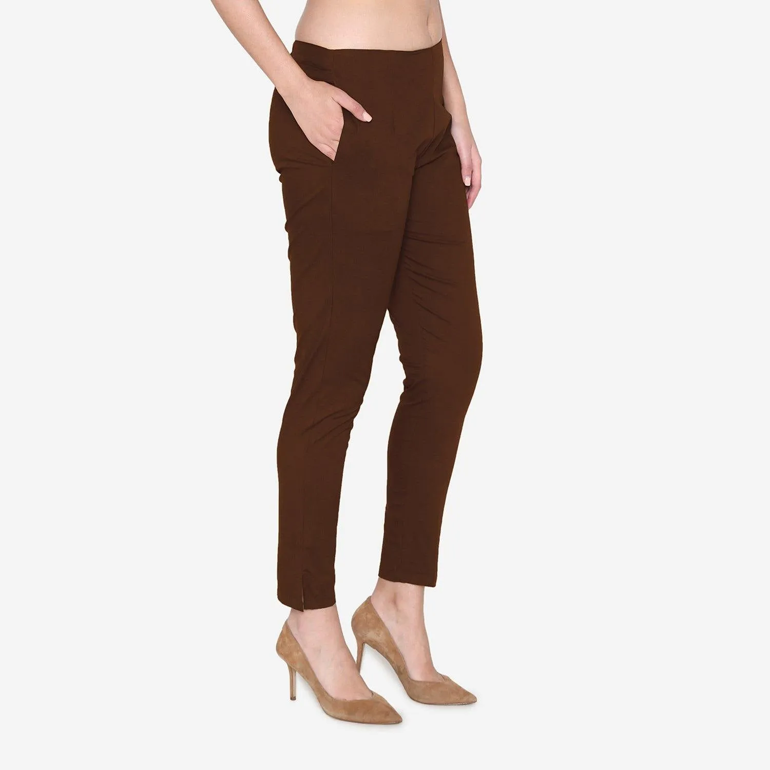 Women's Cotton Formal Trousers - Brown