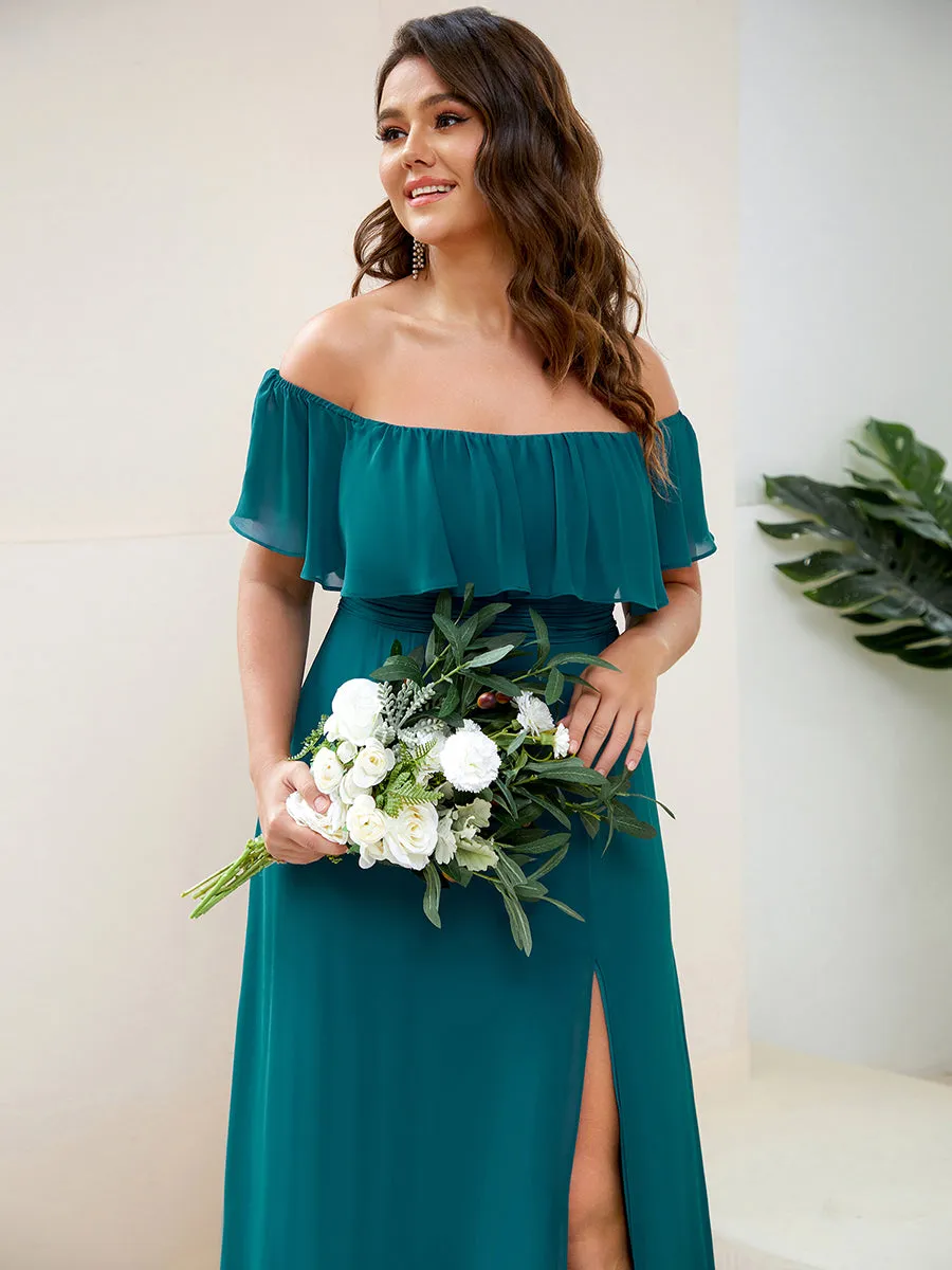 Women's Plus Size Ruffle Thigh Split Wholesale Bridesmaid Dresses