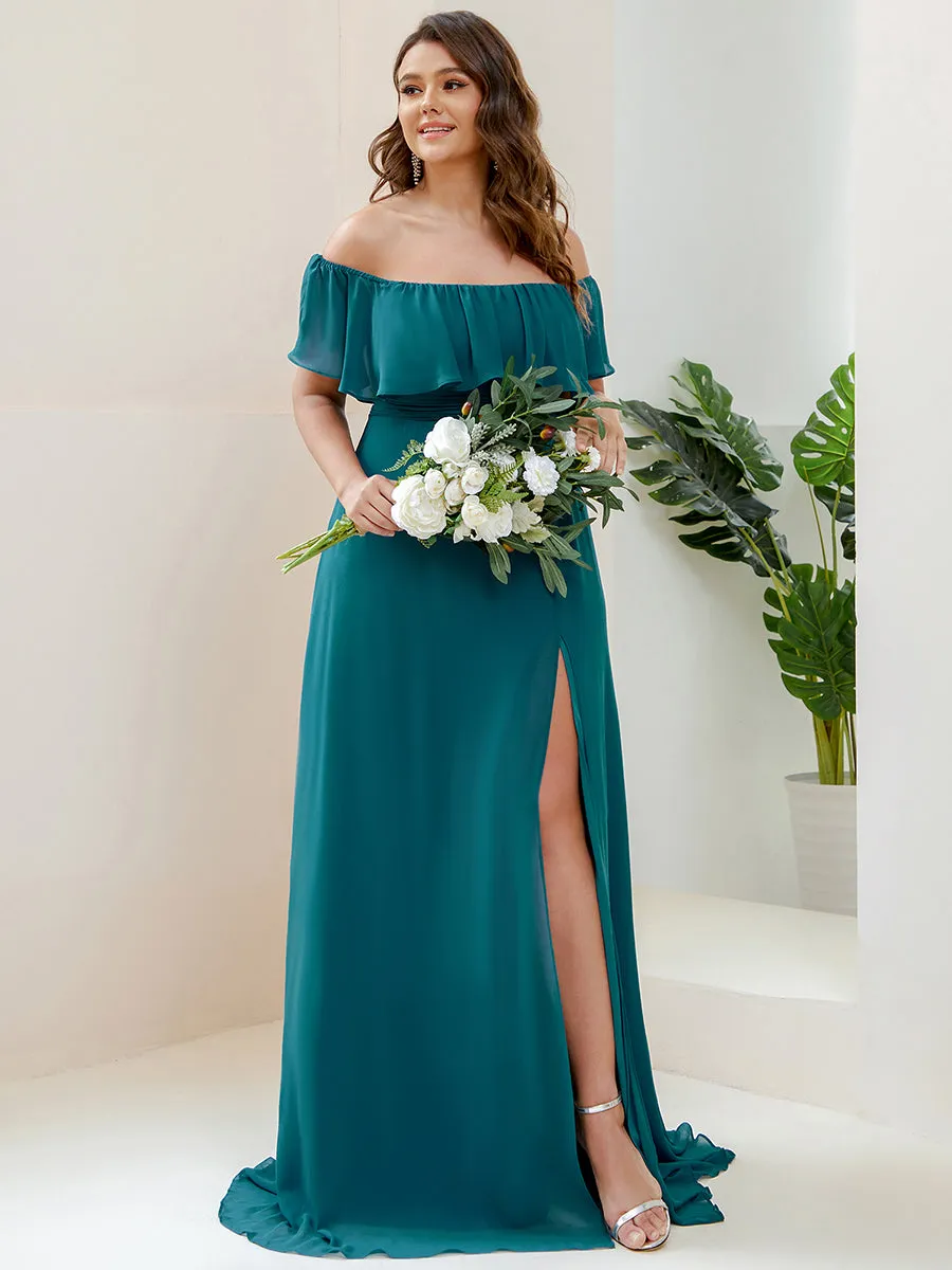 Women's Plus Size Ruffle Thigh Split Wholesale Bridesmaid Dresses